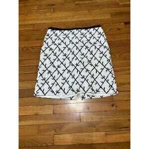 Talbots Womens Skirt Size 14 Black White Linen Rayon Lined Knee Length